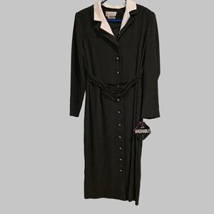 Elegant Black Pinstripe Vintage Long Sleeve Dress